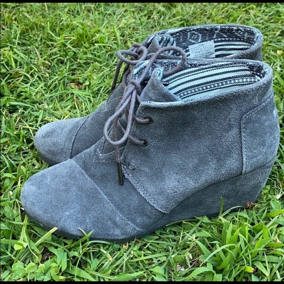 Toms Desert Wedge Boots Suede Grey 6.5 - Picture 2 of 8